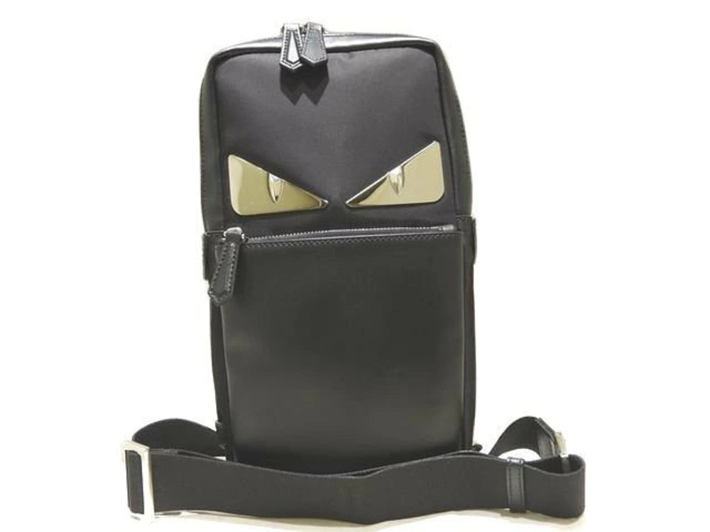 Fendi Bugs Eye Body Bag Leather Monster Metal Crossbody Bag Black